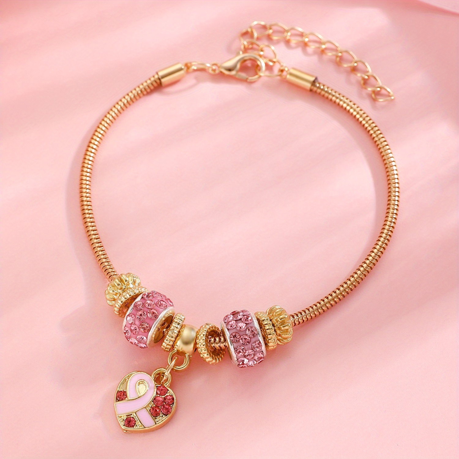 Women's Pink Beaded Bracelet, Elegant Everyday Wear